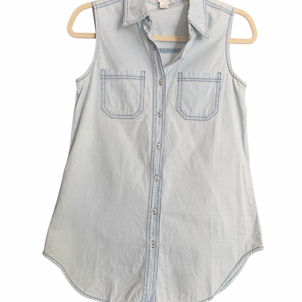 Sleeveless Light Blue Denim Shirt